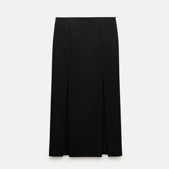 Zara Black Slit 100% Wool high waist Midi Skirt ZW Collection NWT - Picture 6 of 15